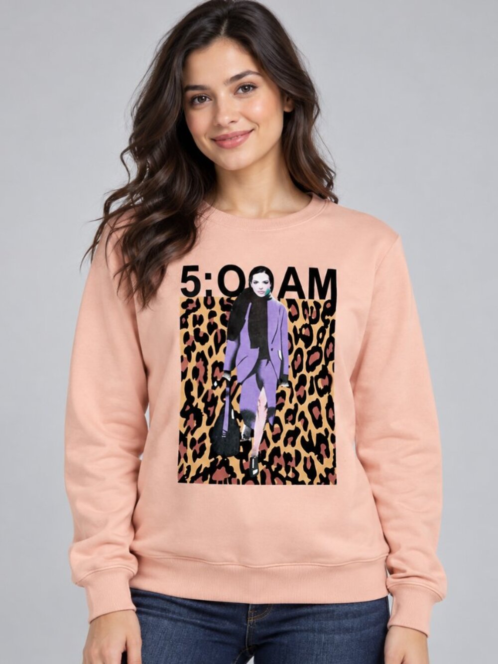 Pink 5:00 AM Graphic Leopard Print Sweatshirt S